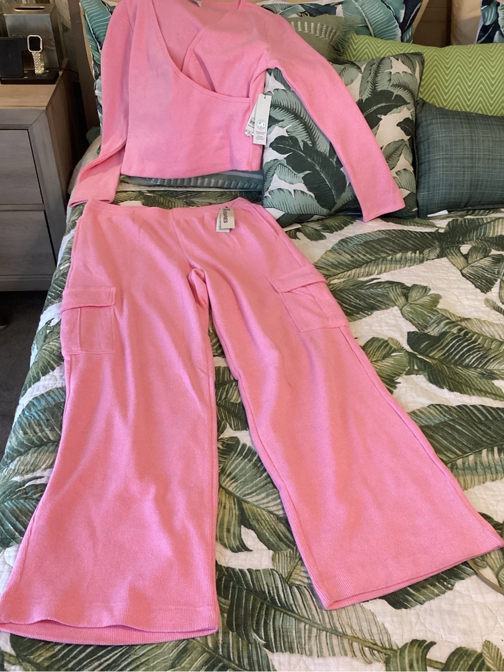 No Boundaries Pink Two-Piece Pajama Set with Cargo Pants